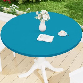 Smiry Round Spandex Tablecloth, Elastic Fitted Washable Tablecloths for 36"-44" Tables, Waterpoof Stretch Picnic Table Cover for Dining, Indoor and Outdoor, Turquoise