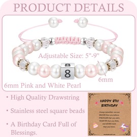 Toplstud 8 Year Old Girls Gifts, 8th Birthday Gifts for Girls, Birthday Bracelets Presents for Daughter Granddaughter Niece, Kids Jewellery Pink Bracelets