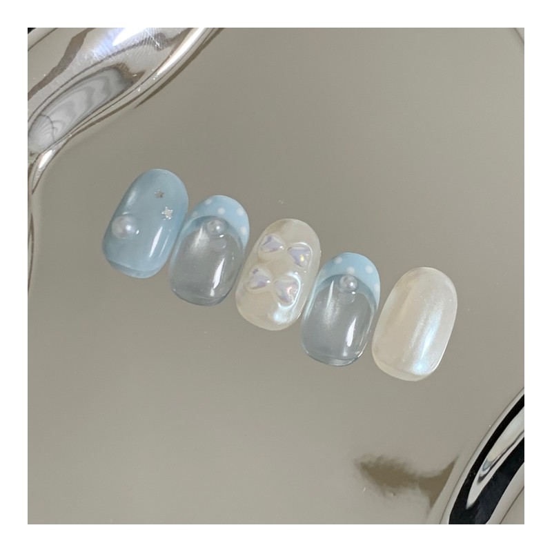 [Handmade Nail Tips] Pearl Sky Dot Nail Tips - Almond