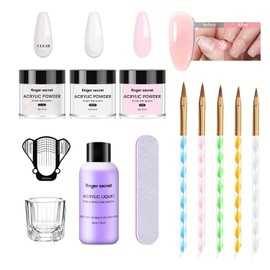 finger secret Basic Acrylic Nail Kit,Acrylic Powder and Liquid Set,AcrylicS NailS Liquid,3Colors NailS AcrylicS Powder Kit with Manicure Tools for Nail Art Manicure DIY (A2)