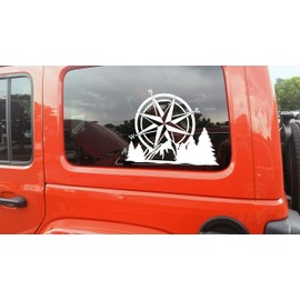 Minglewood Trading Compass Mountain Forest Scene V2 - Camping RV Graphics Scenery - Die Cut Sticker