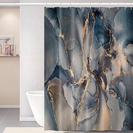Uiiooazy Marble Shower Curtain, Dark Grey Fabric Shower Curtains for Bathroom Room Divider 72x72inches Abstract Modern Marble Printed Waterproof Shower Curtain Set with Hooks