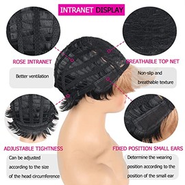 LEOSA Pelucas de Corte Pixie con Flequillo para Mujeres Negras, Pelucas Cortas Estilo Bob con Efecto Degradado Gris, Cabello Sintético Liso Natural co