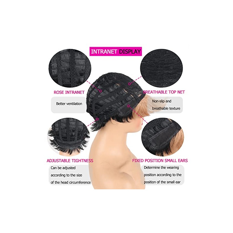LEOSA Pelucas de Corte Pixie con Flequillo para Mujeres Negras,