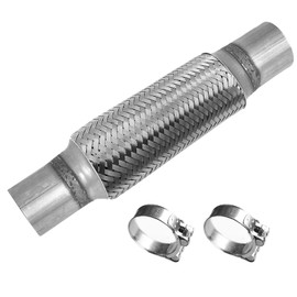 Editbar Flexible Pipe Exhaust - 45 x 203 x 303 mm, Flexible Pipe Universal Flex Piece with 2 Clamps, Corrugated Pipe, Flexible Pipe, Exhaust Bellows, Flexible Pipe, Stainless Steel Exhaust Pipe for