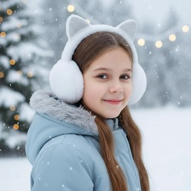 Campsis Warmmer Winter Ear Shield for Kids | Cat Cute Ear Muff, White Lint headband for Girl.