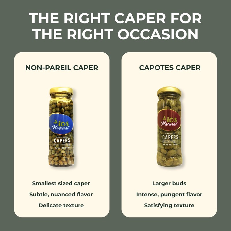 IOS Natural Capotes Capers in Sea Salt, Vegan, Non-GMO, Kosher