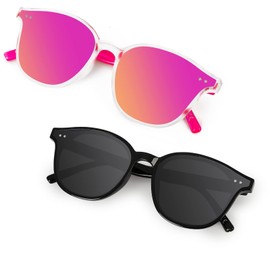 Aofalbe Kids Sunglasses - Mirrored Sunglasses for Girls & Boys, UV400 Protection, Age 3-10, Pink & Black