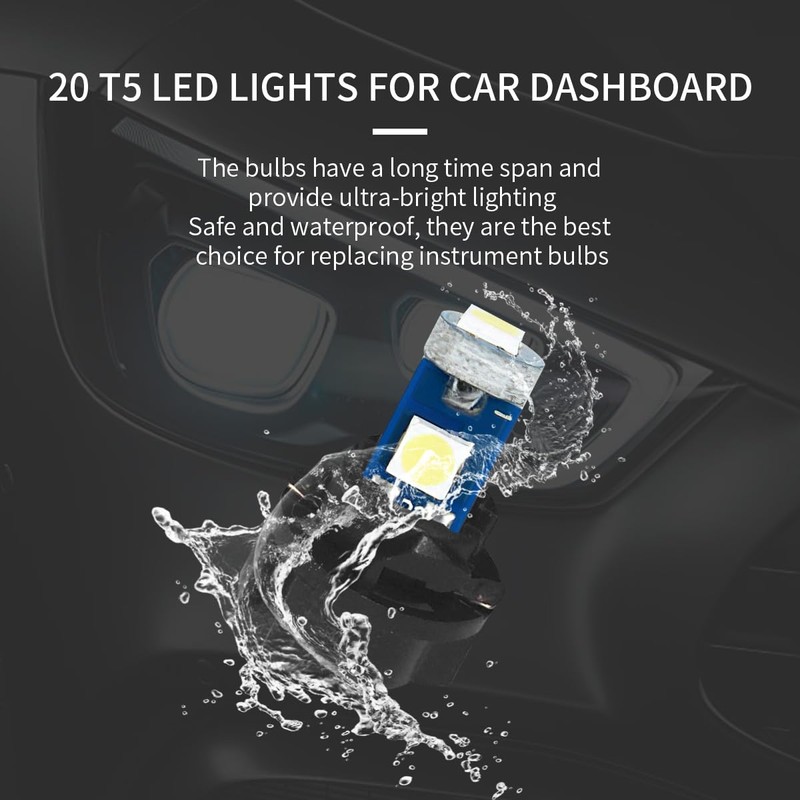 Hbxdeco 20PCS T5 LED Lights for Car Dashboard with Twist