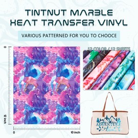 Tintnut Marble Heat Transfer Vinyl - 12 Sheets 10 x 12 Inch Bundles Watercolor Gold Pattern Iron on Vinyl Opal Ombre Print HTV Transfer DIY T-Shirt Gift Canvas Bag for Cricut or Silhouette Cameo