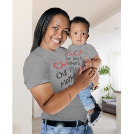 Tstars Our First Mothers Day Mommy and Me Matching Outfits Mom and Baby Shirts Set Mom Gray Medium/Baby Gray 6M (3-6M)
