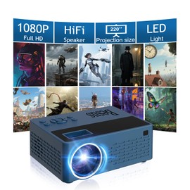 Smart support for 4K projectors,Comes with a mini stand ,Mini Projector with Stereo Speaker,1080P Full HD Portable Projector, Compatible with TV Stick Smartphone/ pc/USB (No Apps)