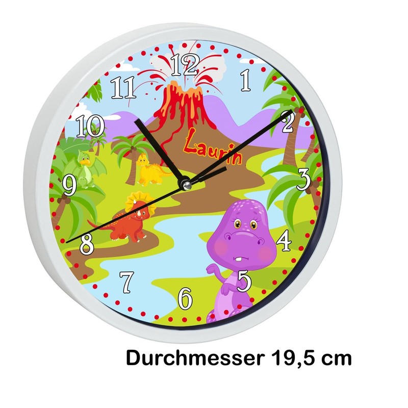 CreaDesign WU-00-1122 Dinosaur Wall Clock for Children's Room, Customisable with