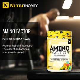 Nutrithority - BCAA Powder, Post Workout Recovery Powder with BCAAs Amino Acids L-Isoleucine, L-Leucine, and L-Valine, Improve Muscle Recovery and Hydration, Sugar Free (Gushing Gummy) (30 Servings)