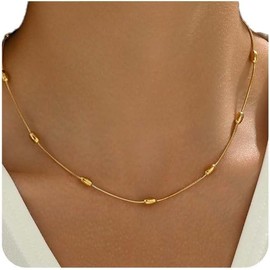 NONAMOIS - Collar de cadena de oro para mujer, delicado chapado en oro de 18 quilates con abalorio satélites, collar de turquesa simple de oro bohemio