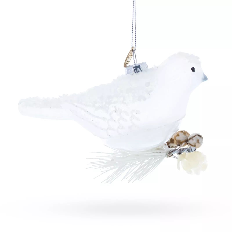 BESTPYSANKY Frosted White Bird Glass Christmas Ornament