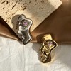 2Pcs Abstract Face Brooch Pin with Heart Crystal Eyes, Gold