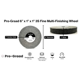 Pro-Graad Multi-Finishing Wheel – 6” x 1” x 1” 3S Fine Grit Silicon Carbide - Stainless Steel Finishing Convolute Wheel – for #4 Finish - 1 Pack