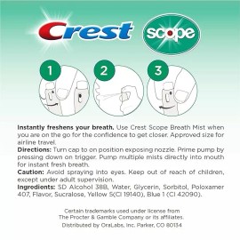 Crest Scope, 4-Pack - Mint Breath Freshen Mist Sprays (4 Total Sprays) 0.24 oz
