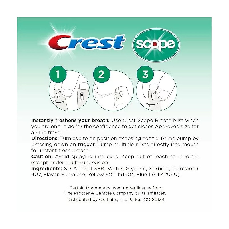 Crest Scope, 4-Pack - Mint Breath Freshen Mist Sprays (4