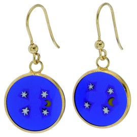 GlassOfVenice Murano Glass Millefiori Round Dangle Earrings "Moon and Stars" - Gold