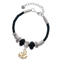 Delight Jewelry Goldtone Clear Crystal Anchor - Coach Celtic Knot Leather Bead Bracelet, 7"+2" Extender