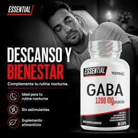 Gaba 1200mg por porción  Apoya la Relajación y el Descanso Nocturno  SOPORTE NATURAL del SUEÑO  GABA Essential Testrol, 60 Cápsulas                   