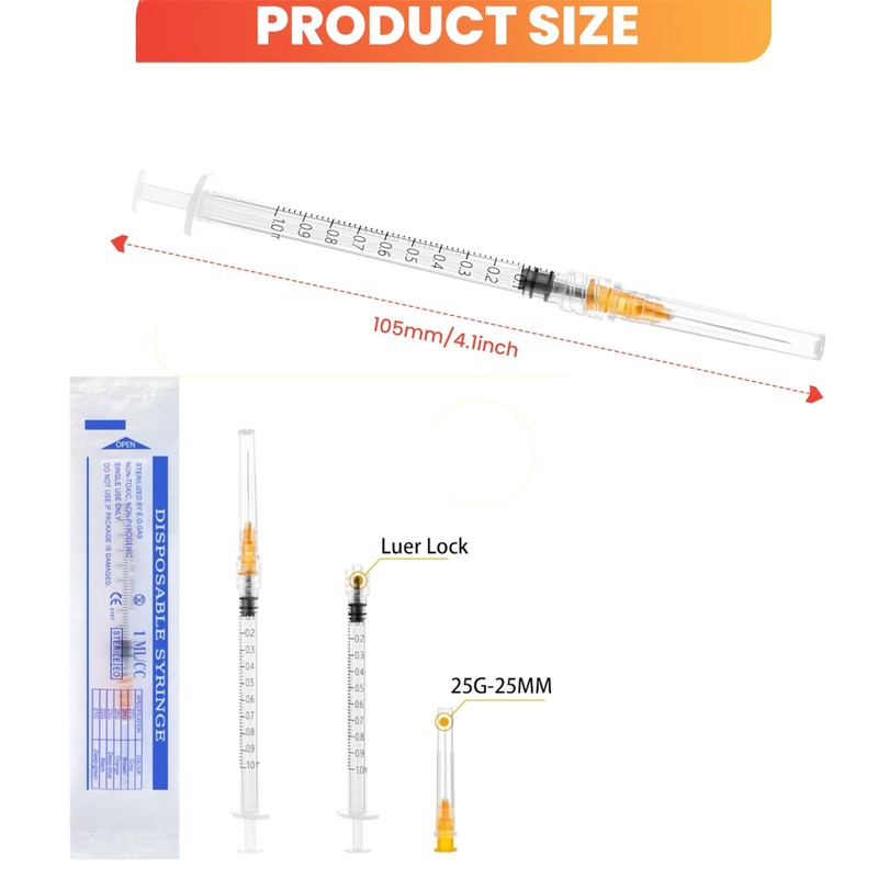 20 x 1ml 25G Precision Dispensing Measurement Tools, individually wrapped,