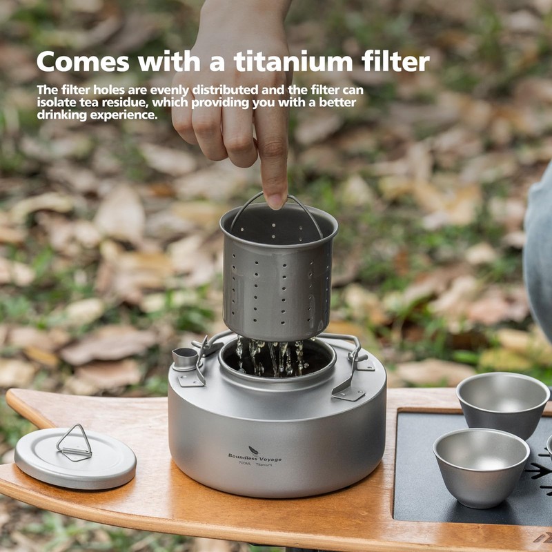 iBasingo 700ml Camping Titanium Kettle with Filter Ultralight Outdoor Coffee
