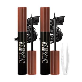 Erinde Tinte para cejas peel-off, Tattoo Effect Duradero, Impermeable y a Prueba de Sudor, Acabado Natural y Mate, No Mancha ni Se Transfiere, para Natural Cejas Definidas,#01+#01 Negro natural