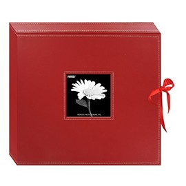 Pioneer 12 Inch by 12 Inch 3-Ring Leatherette Inset Frame and Ribbon Closure Memory Book, Red