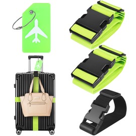 4PCS Luggage Straps Luggage Tag Set, Adjustable Luggage Straps for Suitcases Add a Bag, Luggage Identifiers Travel Accessories to Carry Multiple Luggage (Green+Black)