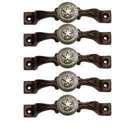 Urbalabs Cast Iron Concho The State of Texas Kitchen Cabinet Handles and Drawer Pulls Longhorn Country Home Rustic Decor Farmhouse Cabinet Handle Western (5, The State of Texas Silver Star)