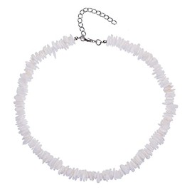 COLORFUL BLING White Puka Shell Necklace Anklet Bracelet Bohemian Natural Shell Choker Adjustable Necklace Beachy Beaded Summer Seashell Hawaiian Jewelry for Women Men-40cm