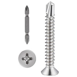 Wensilon（250pcs）#8×1-1/4”for Sheet Metal Self-Tapping Screws 410 Stainless Steel Flat Head High-Strength Quick self-Drilling Screws