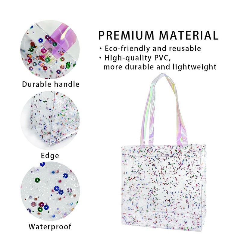 TotePrint Transparent Glitter PVC Beach Bag, 30 x 28 x