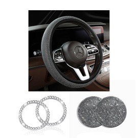 XFSRG Glitzerndes Lenkradbezug aus Kristall für Auto – Luxuriöser Lenkradschutz mit Diamant-Design – Rutschfester Autolenkrad Überzug für Frauen – Funken und Stil für Ihr Fahrzeug (Weiß)