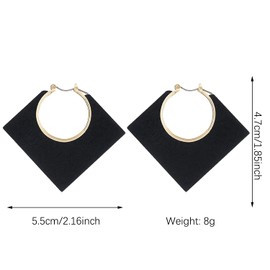 TIANBANGSHI Unique Retro Geometric Wooden Dangle Earrings for Women lightweight Bohemia Natural Wooden Hollow round rhombus Earrings Jewelry gift (square black)