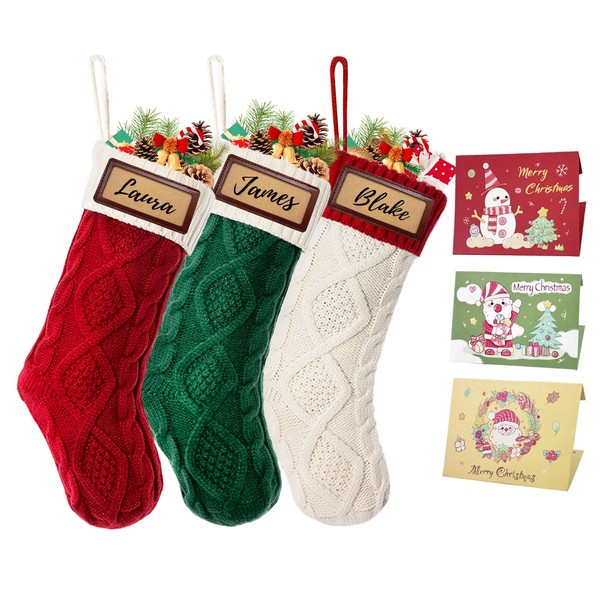 Ulico Personalized Christmas Stocking with Leather Patches, Custom Name Family