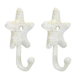 Coshar 2Pcs Cast Iron White Hook Bracket Heavy Duty Wall Hook Starfish Wall Hooks Coastal Decorative Wall Hooks for Coats, Bags, Towels Hanging (Starfish)