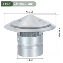 YOKIVE 1 Pcs 4-Inch Round Chimney Cap, Galvanized Iron Cone Top Chimney Cap with Screen | Stove Pipe Cap Stovepipe Finial Great for Outside Vent Flue Roof (L 6.69In)