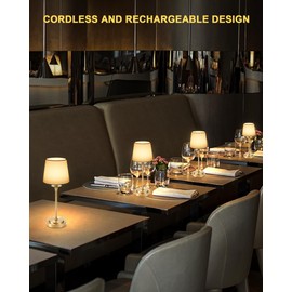 Cordless Rechargeable Table Lamp With Remote, Small Portable Battery Operated Lamp With Timer, 12 RGB Lighting Dim, Restaurant Dining Bed Side Table Lamp Night Lights, Fabric Shade, Antique Brass