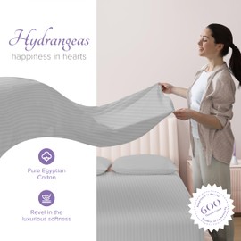 Carressa Linen Luxury Egyptian Cotton Twin Stripe Sheet Set - 600 Thread Count Extra Long Staple 3 PC Set, Twin Damask Sheets, Soft, Cooling Sateen Weave Striped Sheets Upto 18" Deep Pocket - Silver