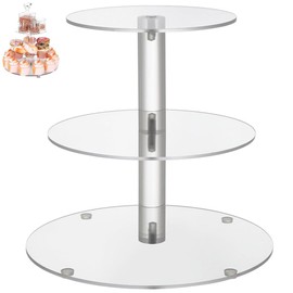 3 Layer Acrylic Round Clear Cupcake Stand for Birthday, Anniversary, Wedding and Party Decoration (Transparent,20x22.5cm)