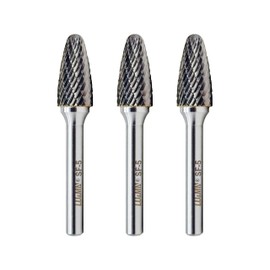SF-5 Tungsten Carbide Burr Tree Shape Radius End Double Cut Rotary Burr File (1/2” Cutter Dia X 1”Cutter Length) with 1/4'' Shank, 3PCS
