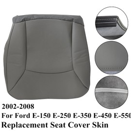 NLQR Driver Side Bottom Replacement Seat Cover Microfiber Leather Gray Compatible with Ford E-150 E-250 E-350 E-450 E-550 2002 2003 2004 2005 2006 2007 2008