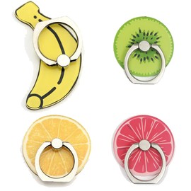 4Pcs Cute Phone Ring Holder Stand, Flowers Fruit Banana Orange Kiwi Lemon 360 Rotation Finger Ring Grip Mount for Smartphones and Tablets (Fruits)