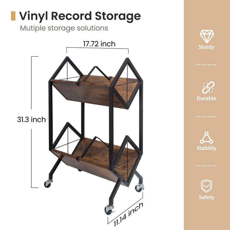 SwaaVee Vinyl Record Storage Holder with Wheels, 2-Tier Record Holder