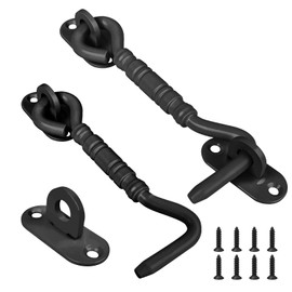 Storm Hook, Black Window Hook, Window Stopper, Upgraded and Thickened for Upper and Lower Door Storm Hooks Made of Wood with 8 Pieces Mounting Screws (2 Pieces 4 Inches)