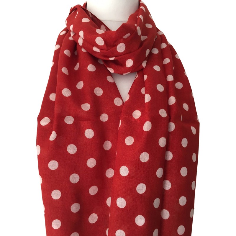 Purple Possum® Red Polka Dot Scarf, White Spotted Wrap, Ladies